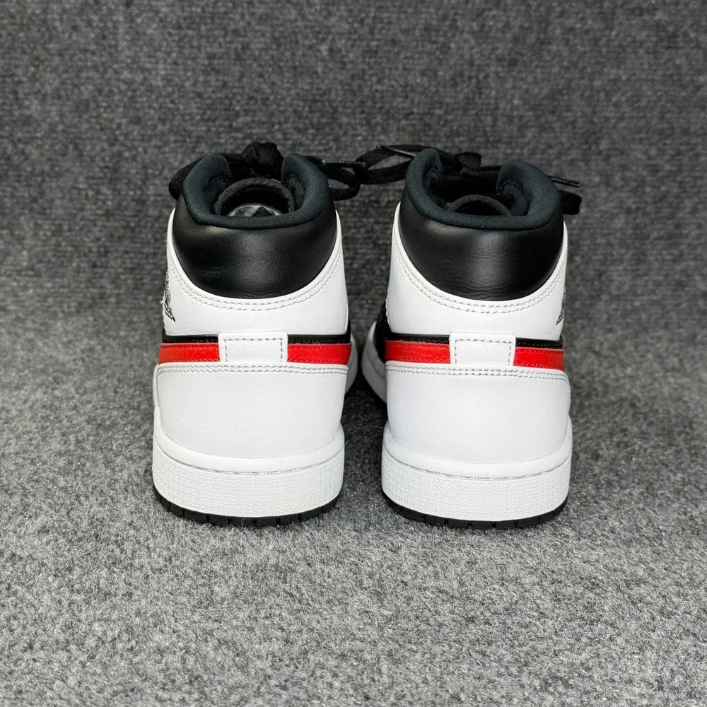 Jordan 1 Mid Shoes Men 8.5 Black Chile Red White Athletic Retro Hooping Sneakers